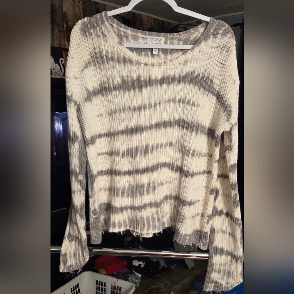 Sofia by Sofia Vergara Gray and Cream Striped Sweatshirt